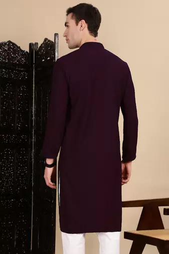 Purple cotton chikankari kurta for mens