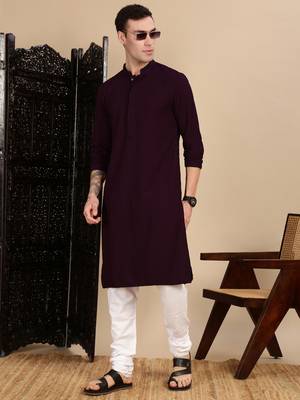 Purple cotton chikankari kurta for mens 5