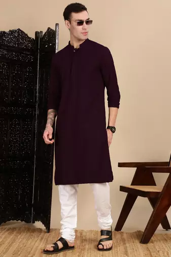Purple cotton chikankari kurta for mens