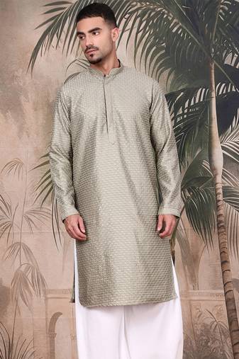 Pista silk blend sequins kurta for mens