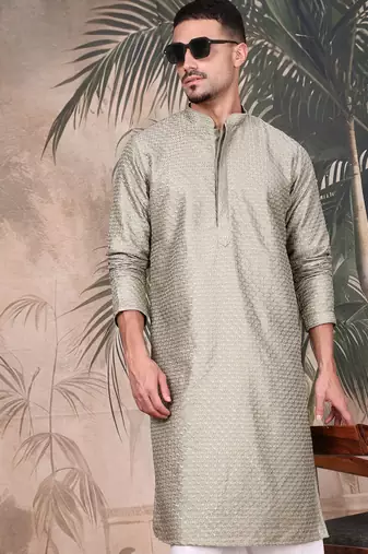 Pista silk blend sequins kurta for mens