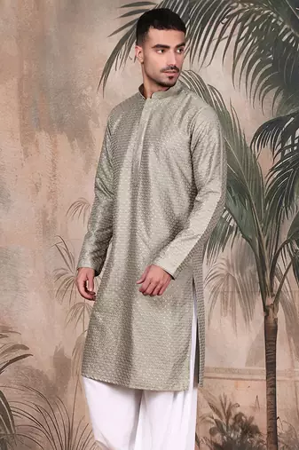 Pista silk blend sequins kurta for mens