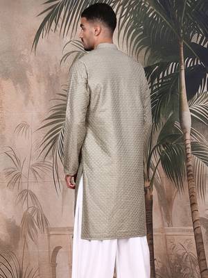 Pista silk blend sequins kurta for mens 4