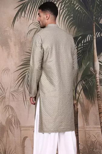 Pista silk blend sequins kurta for mens