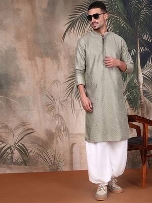 Pista silk blend sequins kurta for mens 5