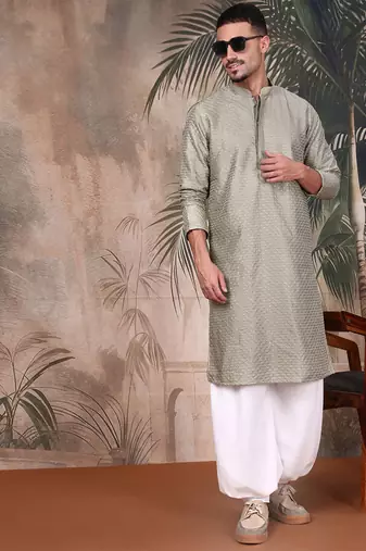 Pista silk blend sequins kurta for mens