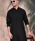 Black cotton textured kurta for mens