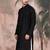Black cotton textured kurta for mens