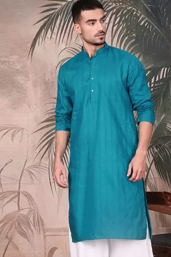 Firozi cotton textured kurta for mens