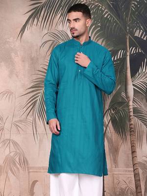 Firozi cotton textured kurta for mens 2