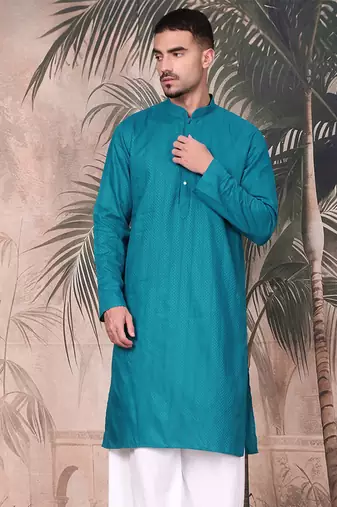 Firozi cotton textured kurta for mens