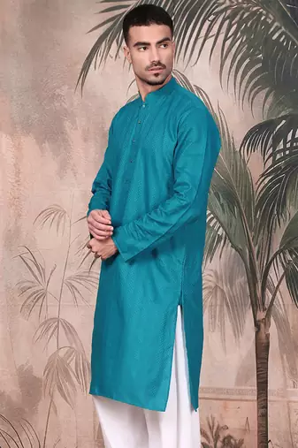 Firozi cotton textured kurta for mens