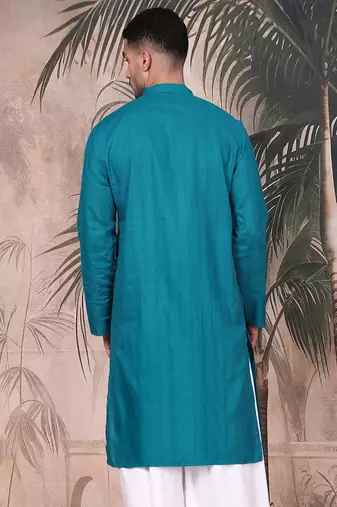 Firozi cotton textured kurta for mens