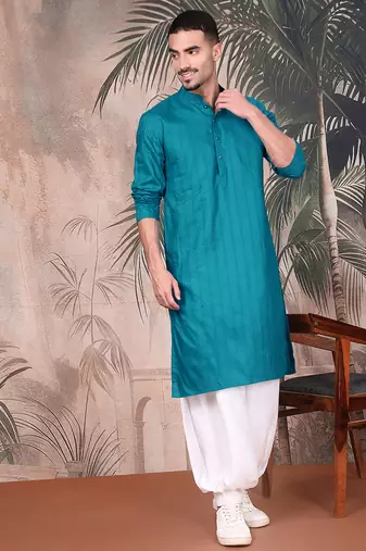 Firozi cotton textured kurta for mens