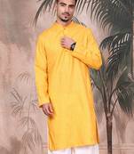 Mustard cotton textured kurta for mens