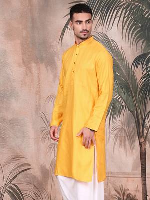 Mustard cotton textured kurta for mens 3
