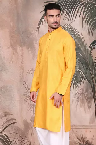 Mustard cotton textured kurta for mens