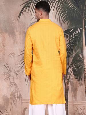 Mustard cotton textured kurta for mens 4
