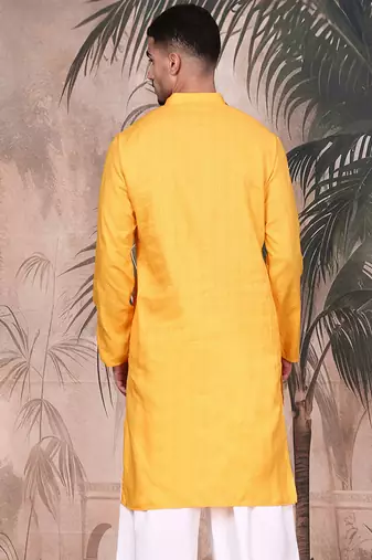Mustard cotton textured kurta for mens
