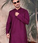 Purple cotton textured kurta for mens