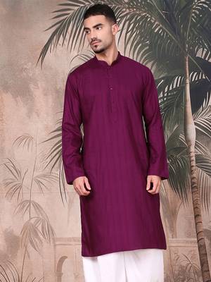 Purple cotton textured kurta for mens 2