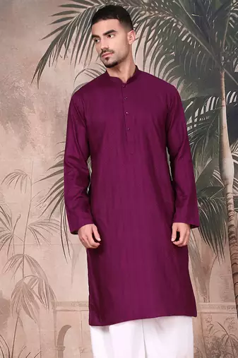 Purple cotton textured kurta for mens
