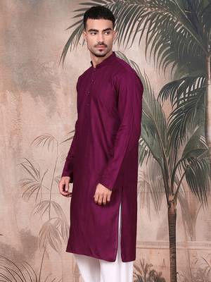 Purple cotton textured kurta for mens 3