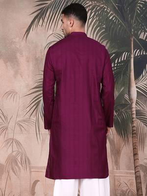 Purple cotton textured kurta for mens 4