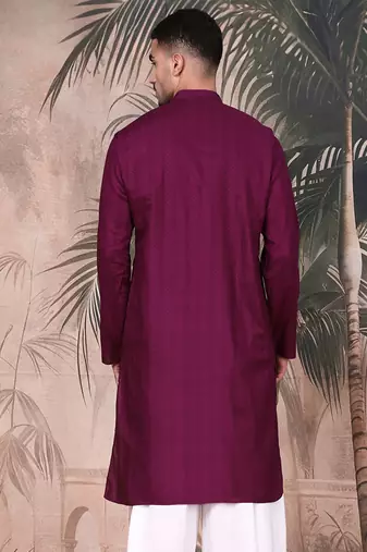 Purple cotton textured kurta for mens