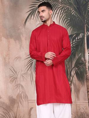 Red cotton textured kurta for mens 2