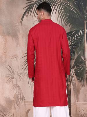 Red cotton textured kurta for mens 4