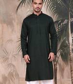 Deep green cotton textured kurta for mens