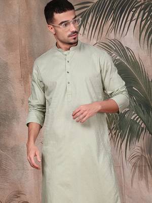 Green cotton textured kurta for mens 1