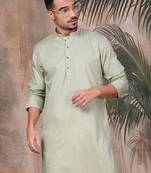 Green cotton textured kurta for mens