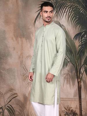 Green cotton textured kurta for mens 2