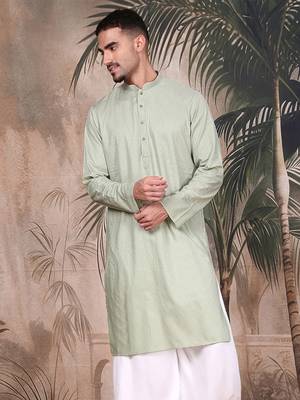 Green cotton textured kurta for mens 3