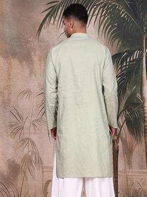 Green cotton textured kurta for mens 4