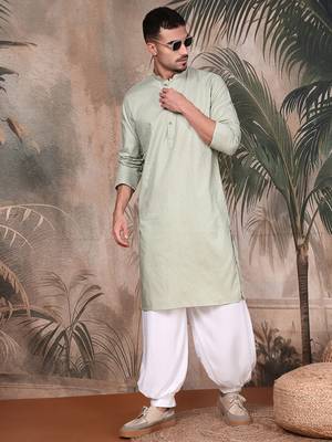 Green cotton textured kurta for mens 5
