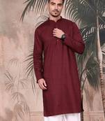 Wine cotton textured kurta for mens
