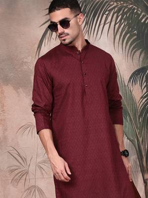 Wine cotton textured kurta for mens 2