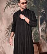 Black cotton textured kurta for mens