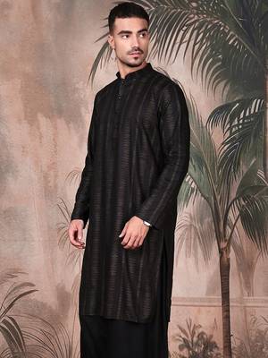 Black cotton textured kurta for mens 3