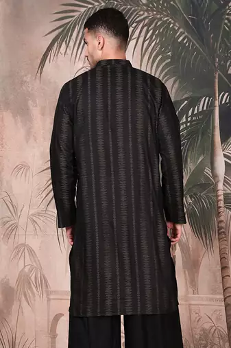 Black cotton textured kurta for mens