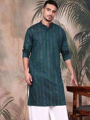Firozi cotton textured kurta for mens 1