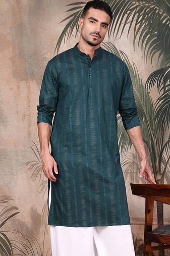 Firozi cotton textured kurta for mens