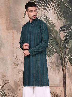 Firozi cotton textured kurta for mens 2