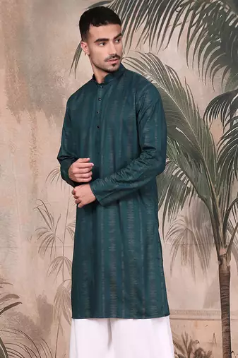 Firozi cotton textured kurta for mens