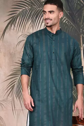 Firozi cotton textured kurta for mens