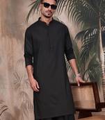 Black cotton textured kurta for mens
