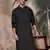 Black cotton textured kurta for mens